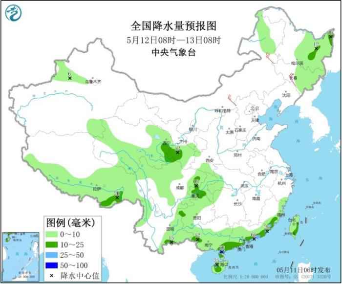 华南江南有对流性降雨天气 北方部分地区有大风和沙尘